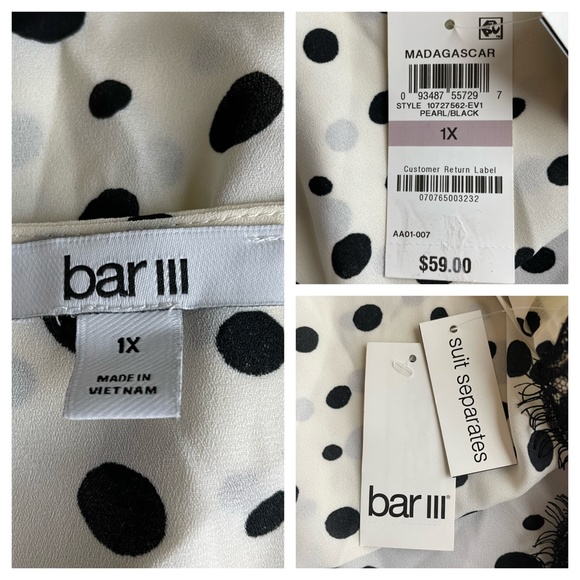 Bar III Plus Size Polka Dot Camisole 1X & 2X  A109 - Picture 5 of 9